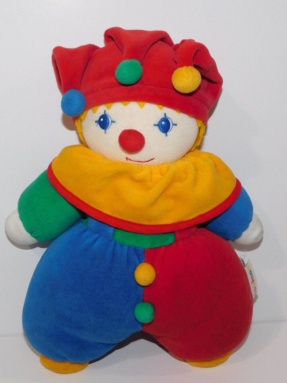 Vintage Luckson Multicolor Clown 11" Plush Velour Feel Rattle Stuffed Toy